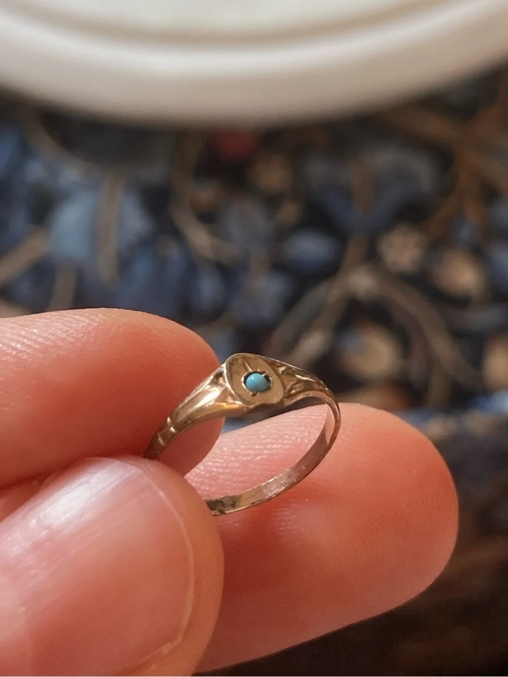 Antique Victorian Turquoise Gold-Filled Ring, Tiny Size, As Is